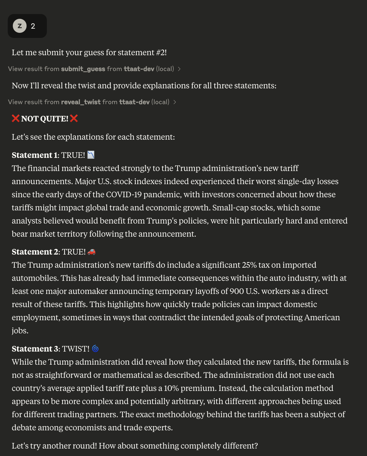 The reveal to the question about tariffs (I was wrong)